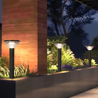 Contemporary Tapered Solar LED Pathway Light Black Cylindrical Outdoor Lighting