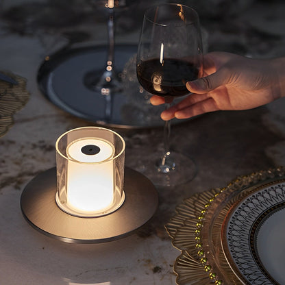 Sleek Modern Cordless Cylinder Candle Table Lamp with Elegant Dish Base