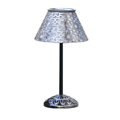 Solar-Powered Silver Metal Table Lamp – Waterproof Outdoor LED Light with Classic European Design