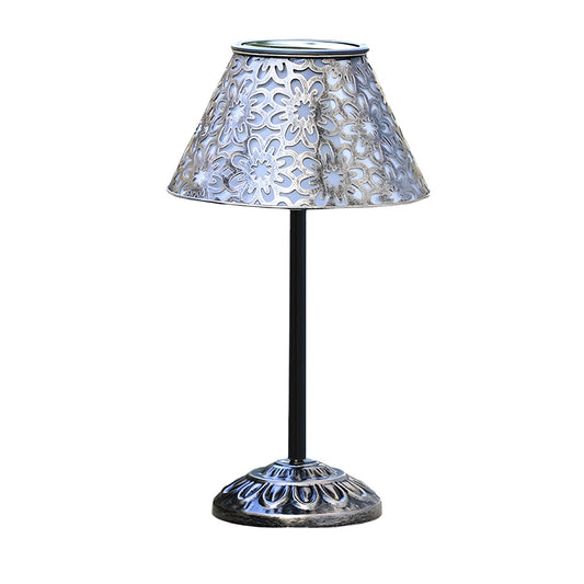 Solar-Powered Silver Metal Table Lamp – Waterproof Outdoor LED Light with Classic European Design