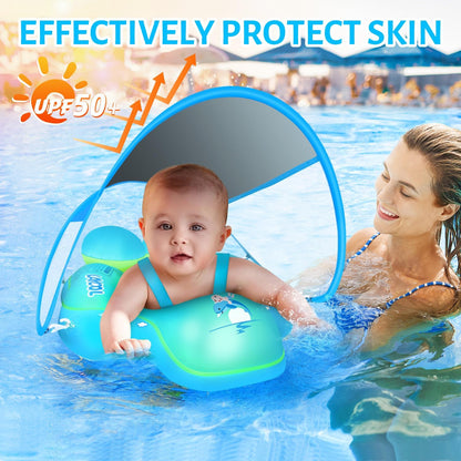 Baby Swim Float with UV Sun Canopy – Infant Pool Ring Seat for Toddlers Ages 6–36 Months