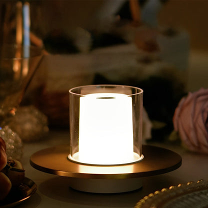 Sleek Modern Cordless Cylinder Candle Table Lamp with Elegant Dish Base
