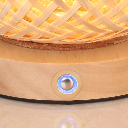 Rustic Portable Bamboo Lantern Table Lamp – Handwoven Natural Carry-Handle Accent Light for Bedroom & Patio