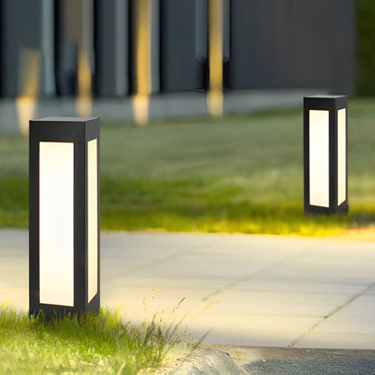 Modern Black Solar Bollard Lights Automatic, Waterproof LED Outdoor Lighting