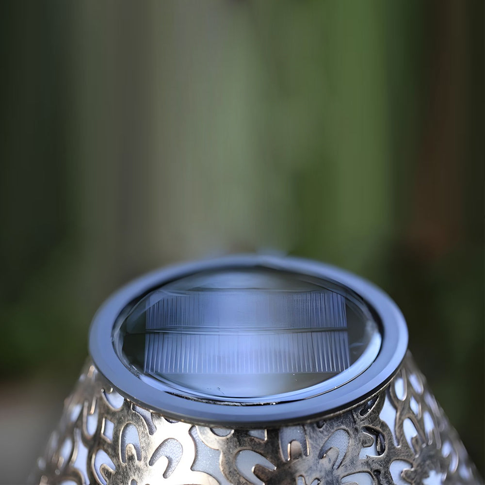 Solar-Powered Silver Metal Table Lamp – Waterproof Outdoor LED Light with Classic European Design
