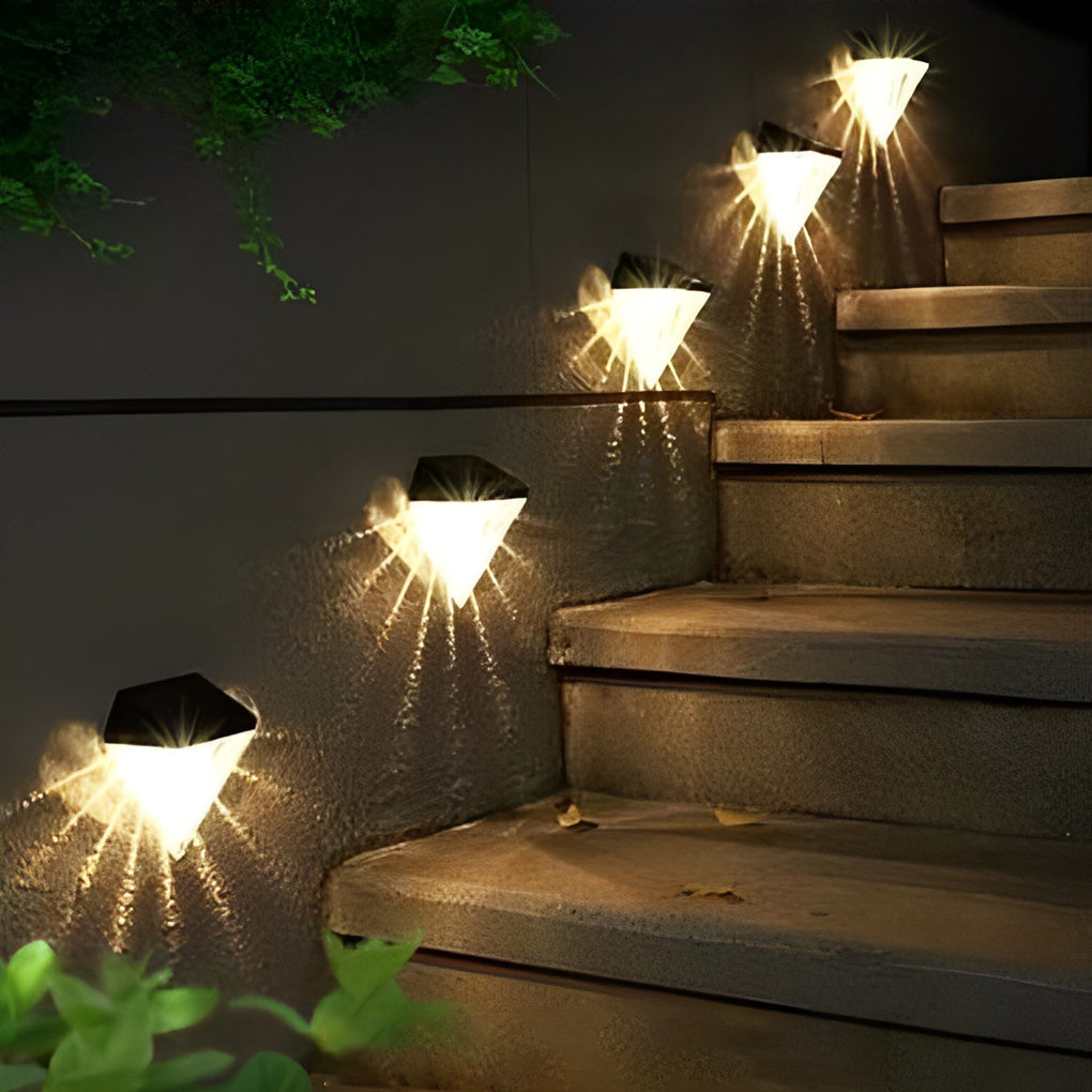 2PCS-Diamond Wall Lights LED Waterproof Black Solar Outdoor Fixture