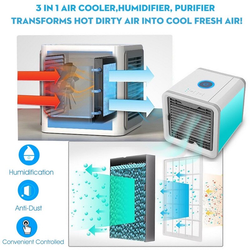 3-in-1 Portable Evaporative Cooler – Personal Air Cooler, Humidifier & Purifier