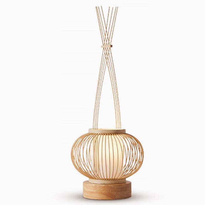 Rustic Woven Bamboo Table Lamp with Cylinder LED & Built-In USB Port – Farmhouse Accent Lamp for Bedroom