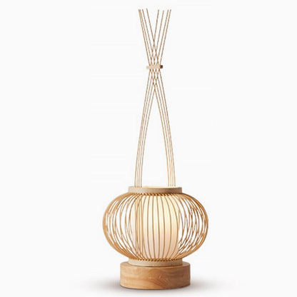 Rustic Woven Bamboo Table Lamp with Cylinder LED & Built-In USB Port – Farmhouse Accent Lamp for Bedroom