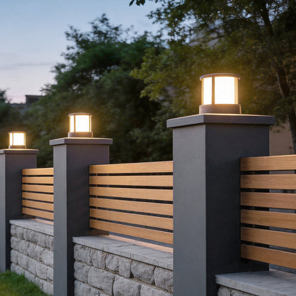 Cylinder Solar Garden Lights LED Waterproof Black Outdoor Light