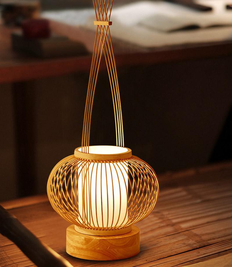Rustic Woven Bamboo Table Lamp with Cylinder LED & Built-In USB Port – Farmhouse Accent Lamp for Bedroom