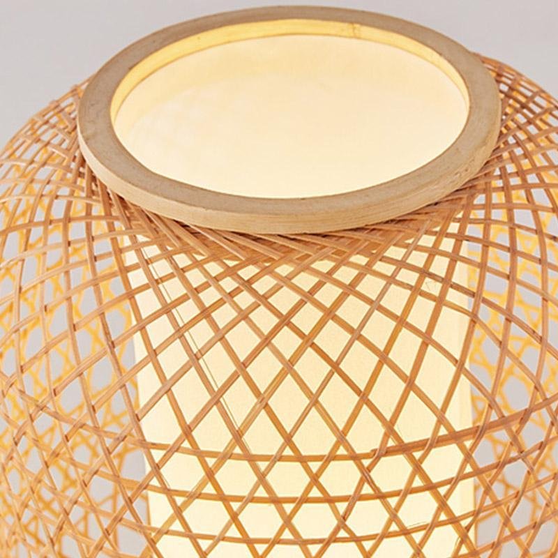 Rustic Woven Bamboo Table Lamp with Cylinder LED & Built-In USB Port – Farmhouse Accent Lamp for Bedroom