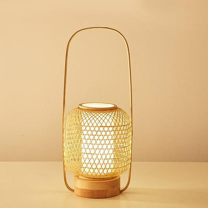 Rustic Woven Bamboo Table Lamp with Cylinder LED & Built-In USB Port – Farmhouse Accent Lamp for Bedroom