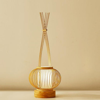 Rustic Woven Bamboo Table Lamp with Cylinder LED & Built-In USB Port – Farmhouse Accent Lamp for Bedroom