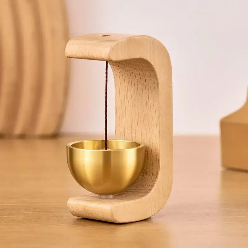 Wireless Door Chime with Brass Bell Wooden Frame - Battery Operated Doorbell for Home Shop Office