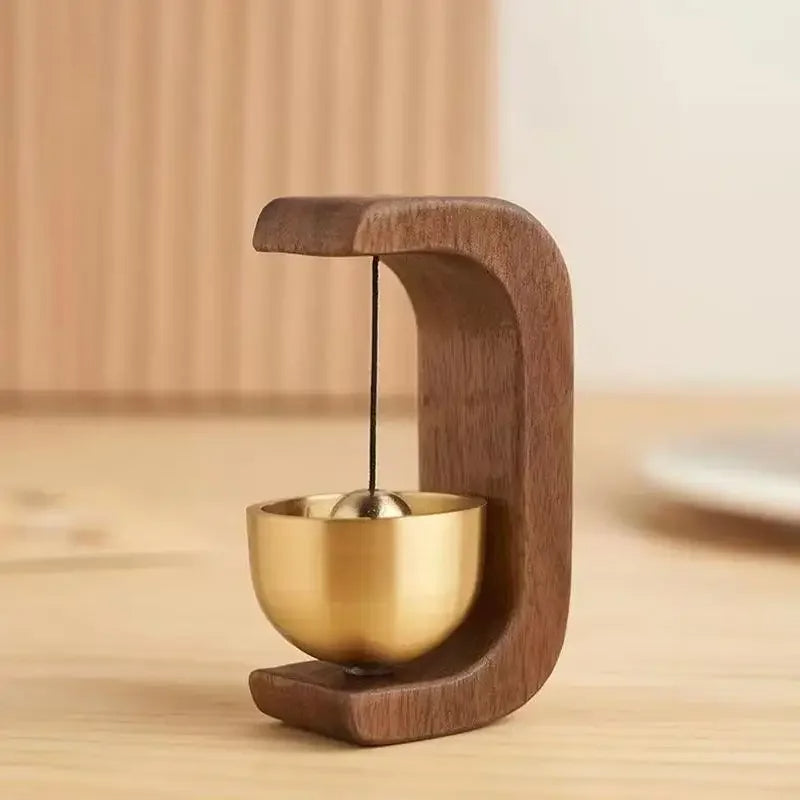 Wireless Door Chime with Brass Bell Wooden Frame - Battery Operated Doorbell for Home Shop Office