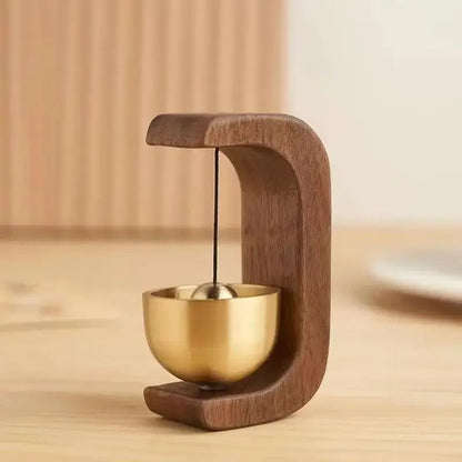 Wireless Door Chime with Brass Bell & Wooden Frame – Battery Operated Doorbell for Home, Shop & Office