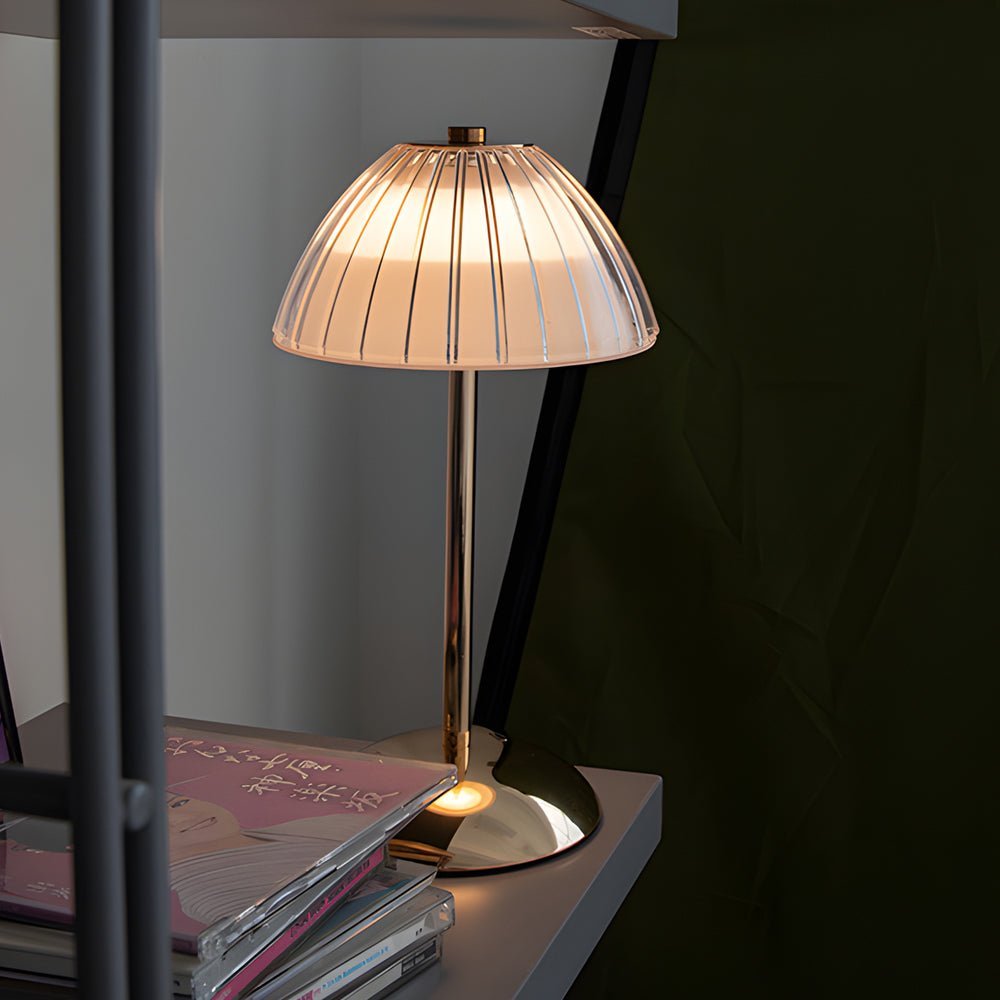Brushed Brass Battery-Operated LED Table Lamp – Nordic Minimalist Cordless Light for Bedroom & Living Room