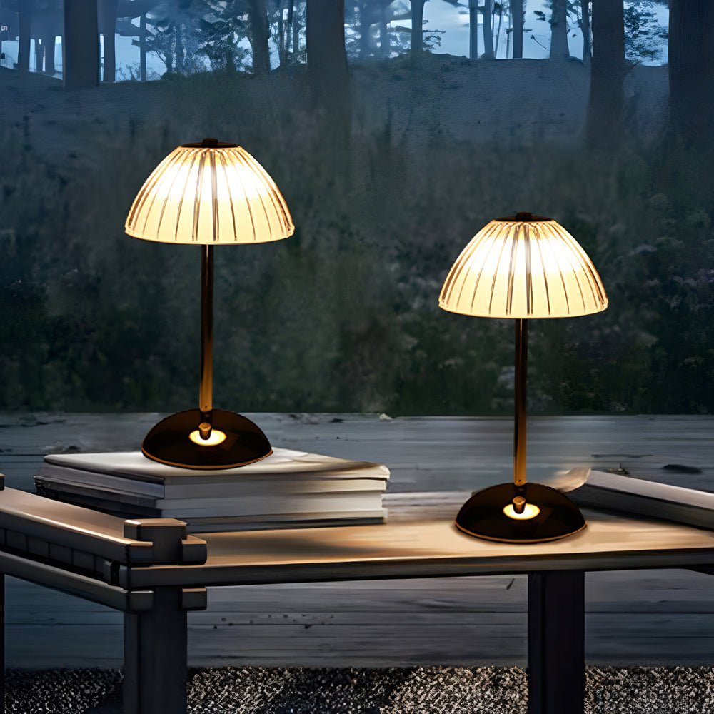 Brushed Brass Battery-Operated LED Table Lamp – Nordic Minimalist Cordless Light for Bedroom & Living Room