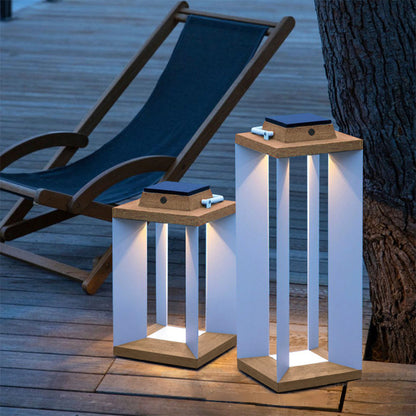 Solar Wooden White Outdoor Lantern Modern Outdoor Multi-Purpose Lights