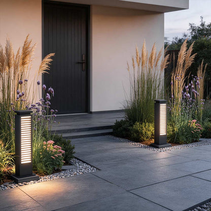 Black Bollard Light Streamlined Stainless Steel LED Louvered Light