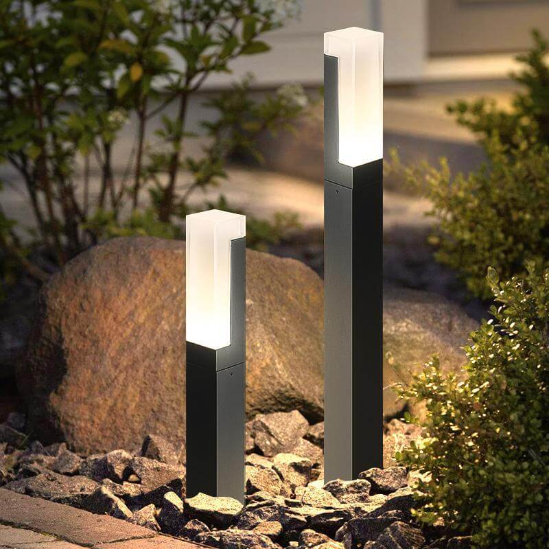 Black Bollard Lights Cubic Aluminum LED Waterproof Light
