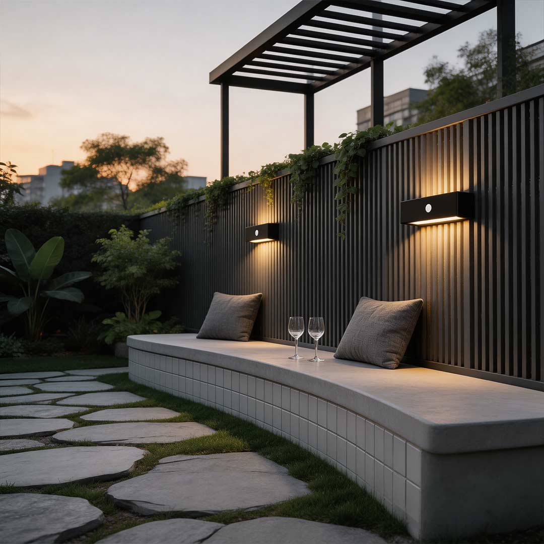 Black Motion Sensor Outdoor Wall Light Waterproof LED Solar Light