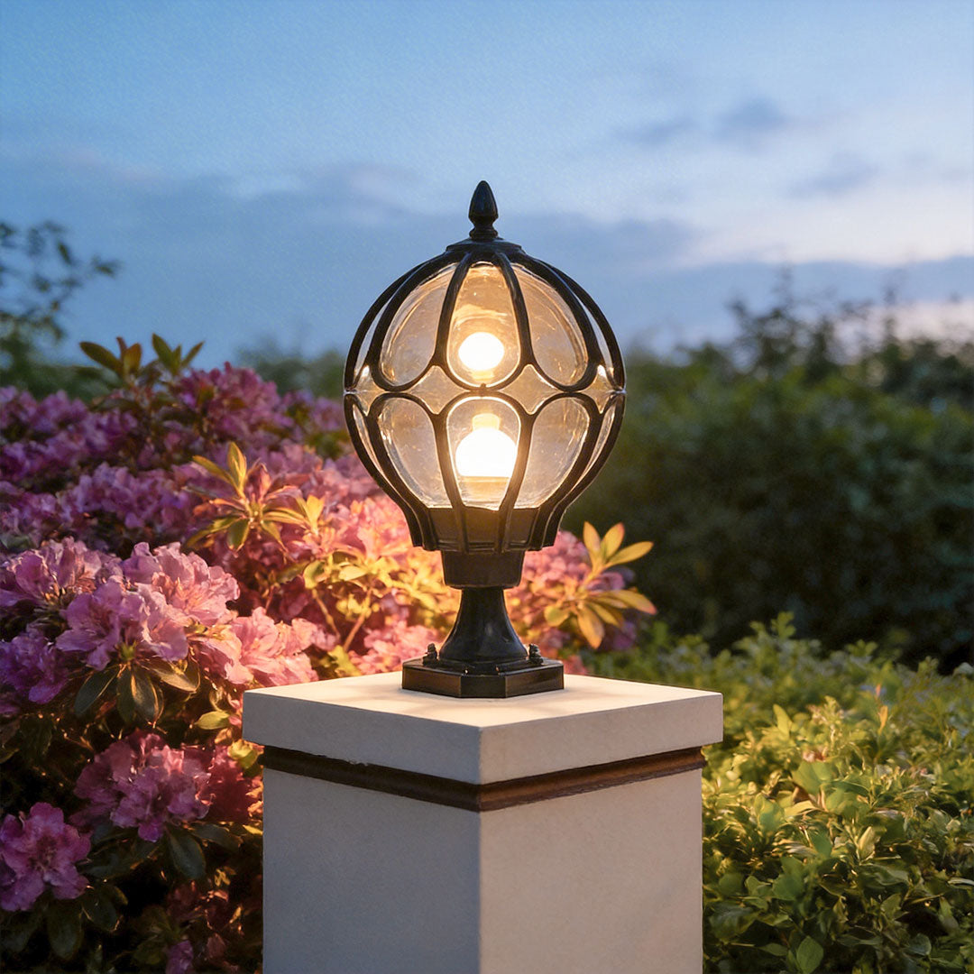 Outdoor Globe Pillar Lights Retro Glass Globe – Waterproof Black & Bronze Fence Post Cap Light