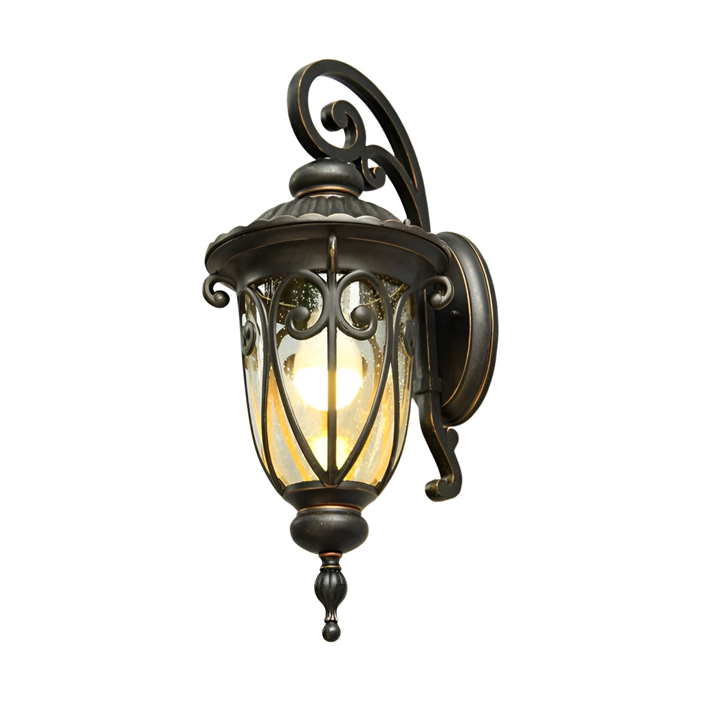 Black Outdoor Lantern Sconce Modern Waterproof Glass Light