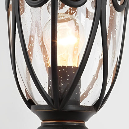 Black Outdoor Pillar Lights Retro Glass Waterproof Light