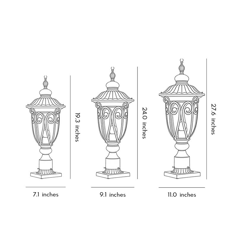 Black Outdoor Pillar Lights Retro Glass Waterproof Light