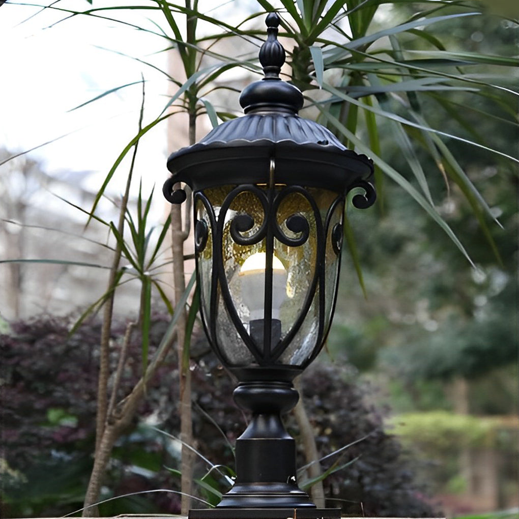Black Outdoor Pillar Lights Retro Glass Waterproof Light