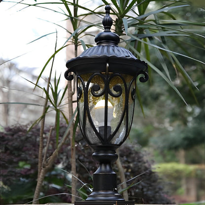 Black Outdoor Pillar Lights Retro Glass Waterproof Light