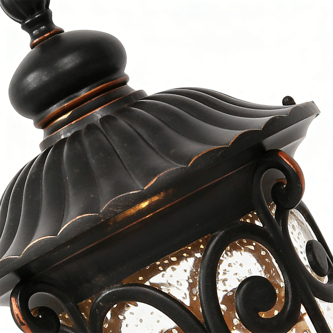 Black Outdoor Pillar Lights Retro Glass Waterproof Light