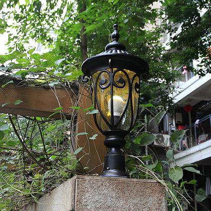 Black Outdoor Pillar Lights Retro Glass Waterproof Light