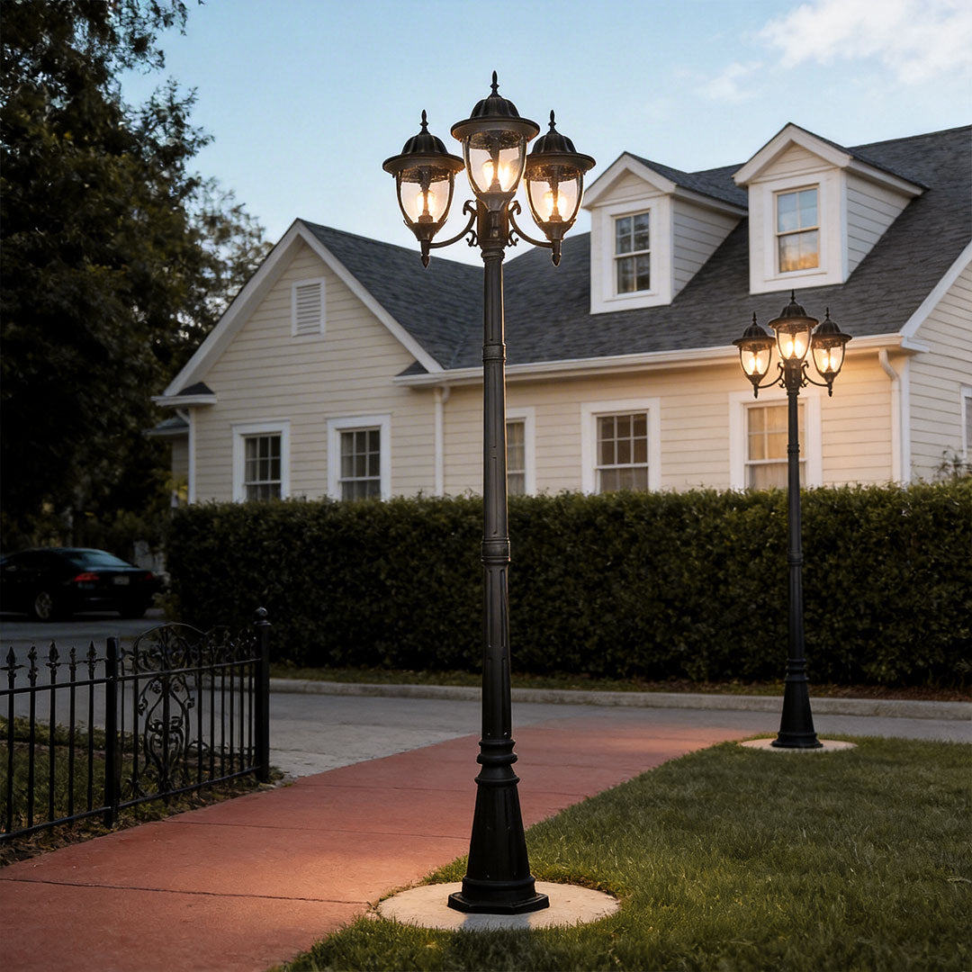 Three-Head Street Lamp Post Lights Waterproof Aluminum European-Style