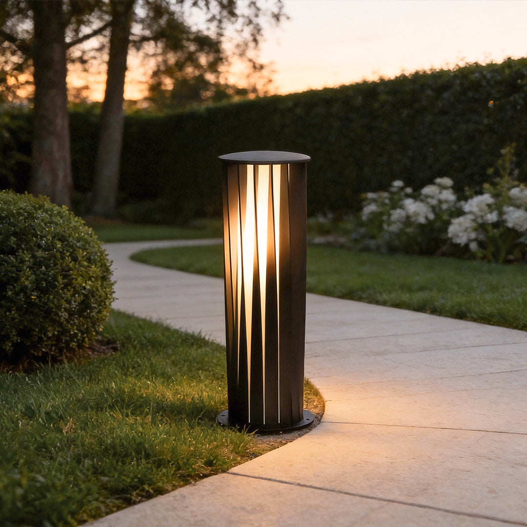 Bollard Path Light Geometric Black Cage Solar LED Light