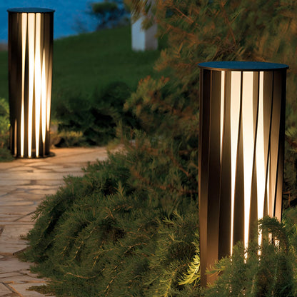 Bollard Path Light Geometric Black Cage Solar LED Light