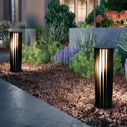 Bollard Path Light Geometric Black Cage Solar LED Light