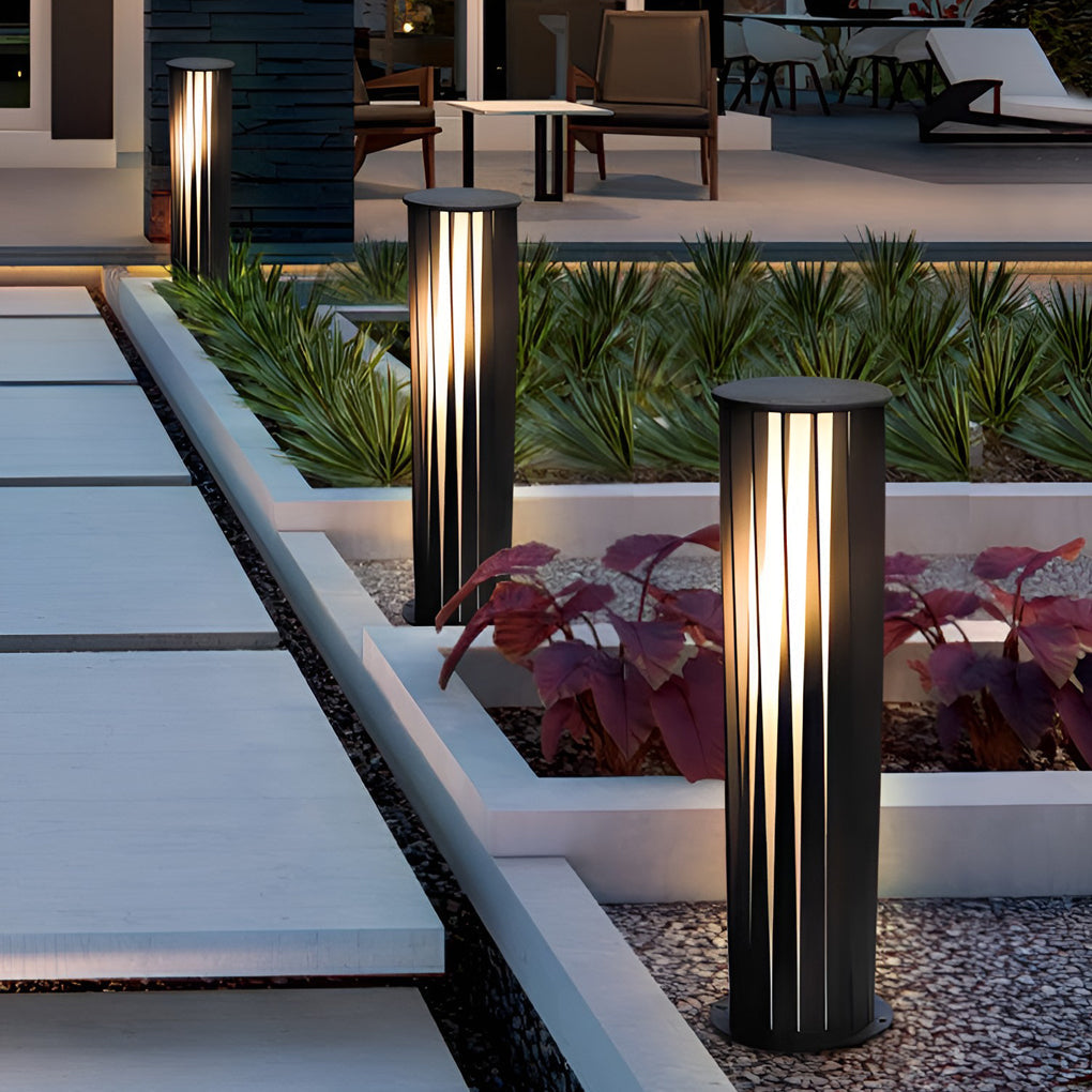 Bollard Path Light Geometric Black Cage Solar LED Light