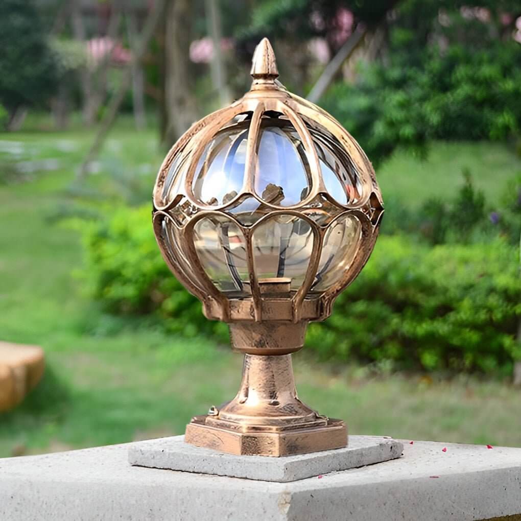 Outdoor Globe Pillar Lights Retro Glass Globe – Waterproof Black & Bronze Fence Post Cap Light