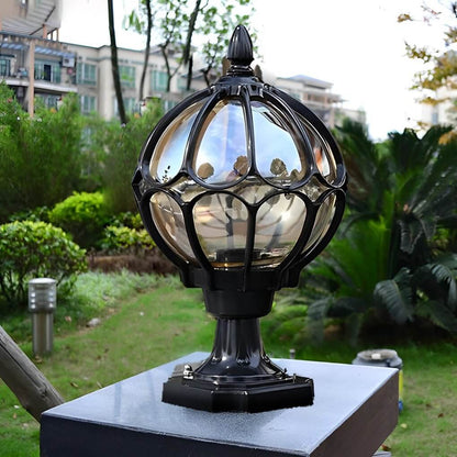 Outdoor Globe Pillar Lights Retro Glass Globe – Waterproof Black & Bronze Fence Post Cap Light