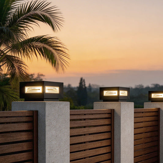 Square Pillar Lights Modern Creative Cube LED Solar Fence Post Light