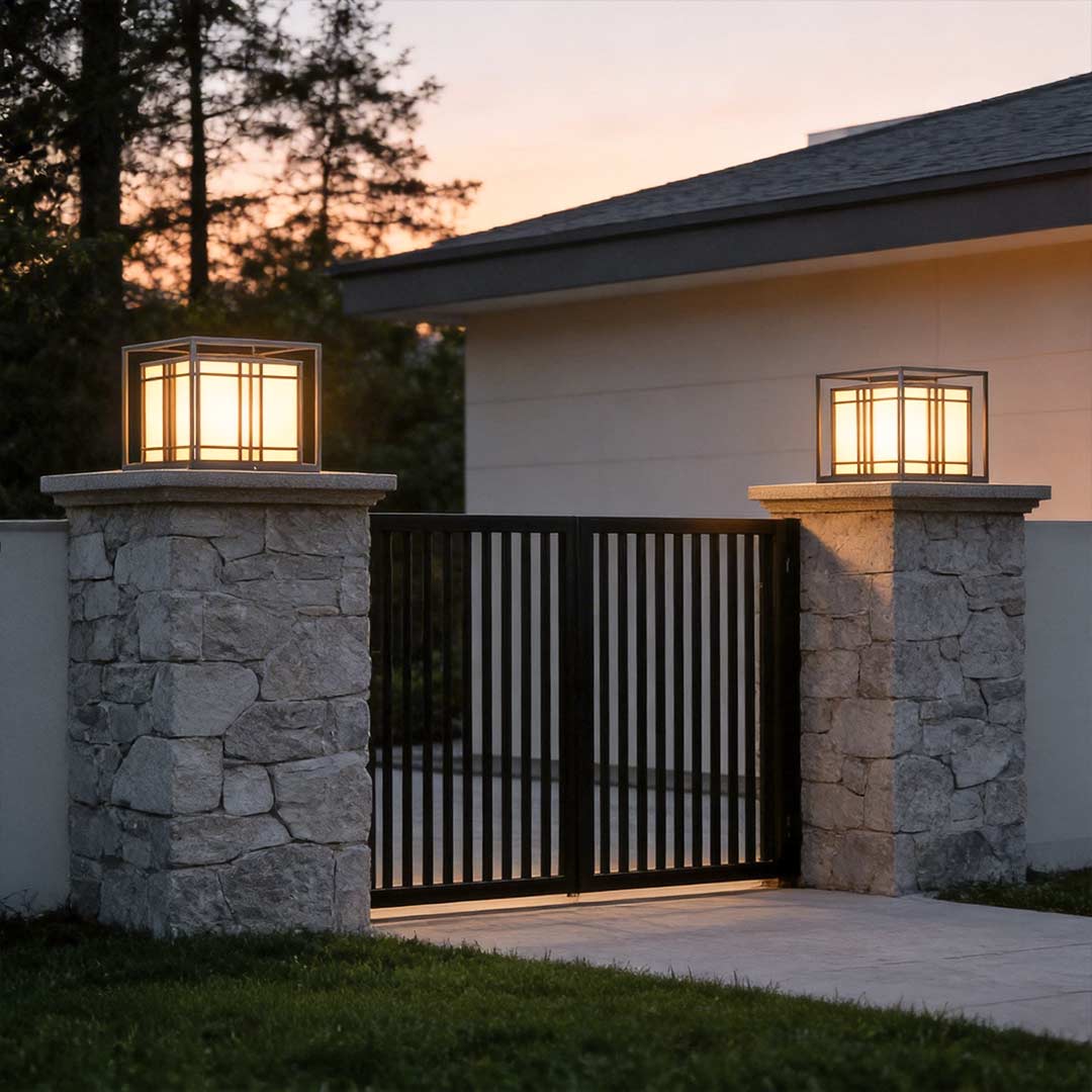 Caged Pillar Lights Vintage Square Waterproof LED Light