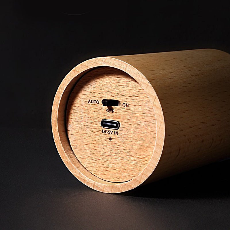 Candlelight Ambient Wood Cylinder LED Table Lamp – Rustic Warm Accent Light for Dining & Living Room