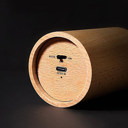 Candlelight Ambient Wood Cylinder LED Table Lamp – Rustic Warm Accent Light for Dining & Living Room