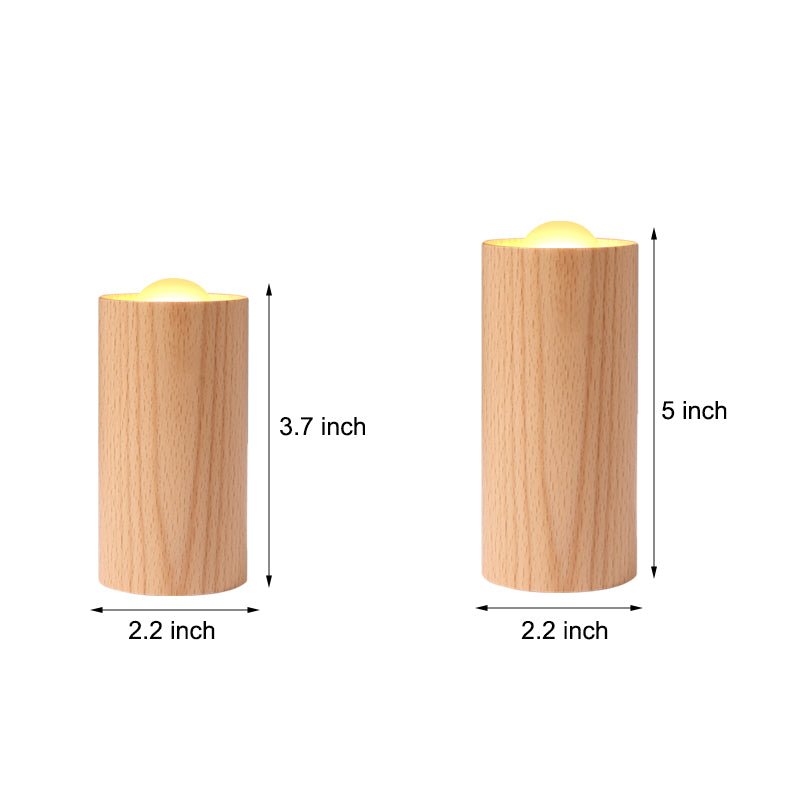 Candlelight Ambient Wood Cylinder LED Table Lamp – Rustic Warm Accent Light for Dining & Living Room