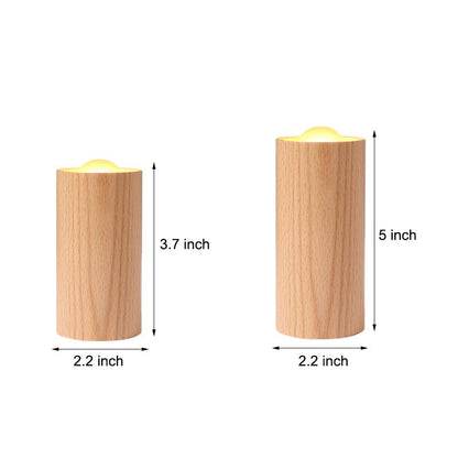 Candlelight Ambient Wood Cylinder LED Table Lamp – Rustic Warm Accent Light for Dining & Living Room