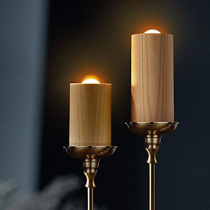 Candlelight Ambient Wood Cylinder LED Table Lamp – Rustic Warm Accent Light for Dining & Living Room