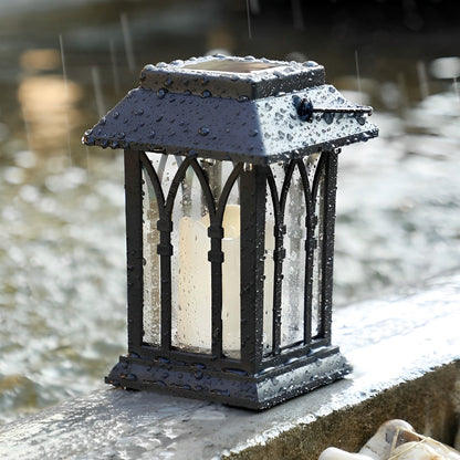 Candlestick Lantern Portable LED Black Solar Outdoor Lamp